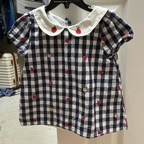 Gymboree girls apple Gingham top and Red overall dress - Picture 1 of 2